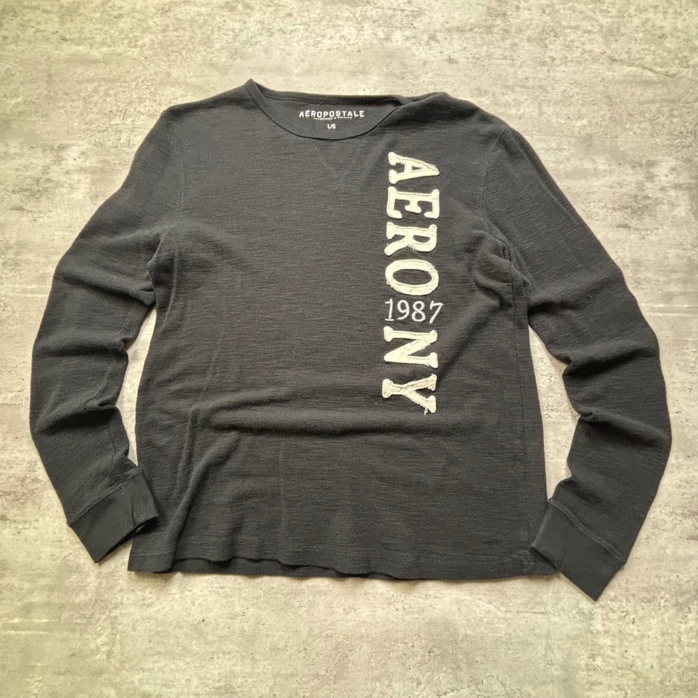 Aeropostale Thermal Shirt Large Charcoal Grey Y2K Aero NY 1987 Graphic
